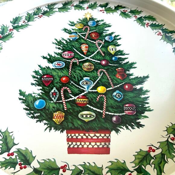 Vintage Christmas Tree Metal Serving Tray – 13” Holiday Barware Decor - Picture 2 of 8
